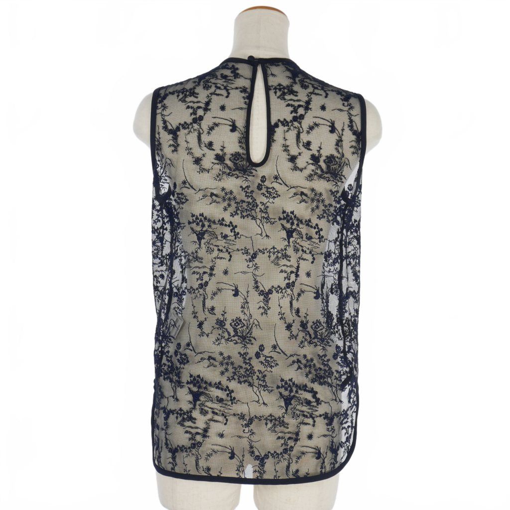 マメクロゴウチ Mame Kurogouchi 24 AW Floral Lace Sleeveless Top フローラル レース ノースリーブ トップス サイズ1 紺 MM FW-SH 006