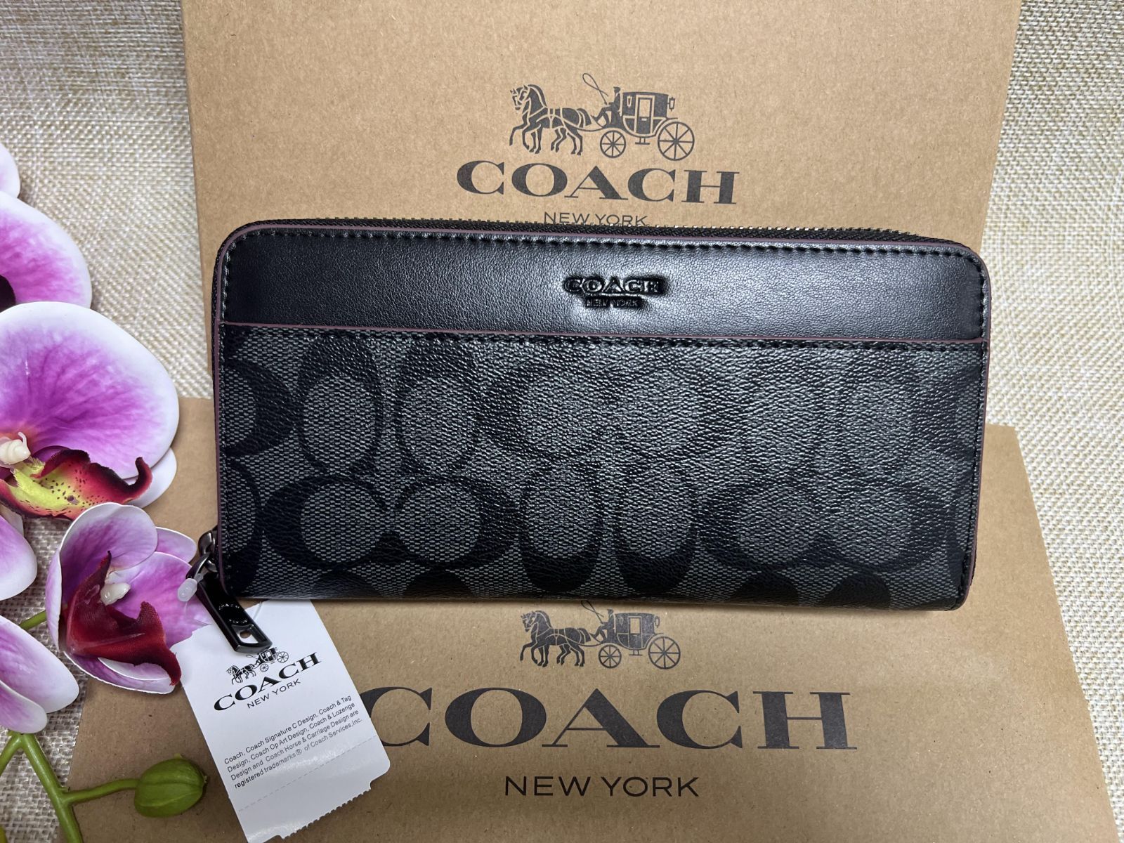 コーチ 財布 COACH 長財布 シグネチャー アコーディオン ラウンド