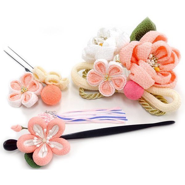 SALE 髪飾り 成人式卒業式 つまみ細工3点セット(924-044/ ピンク) 浴衣