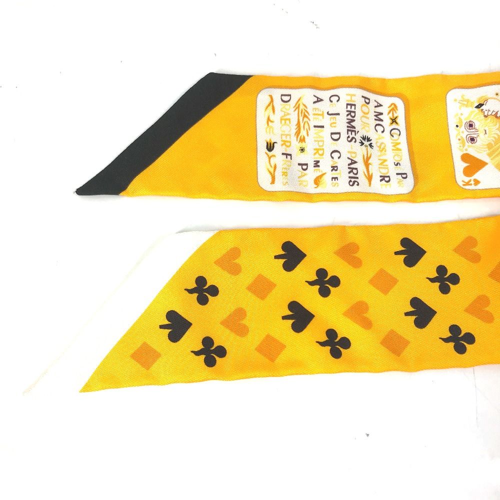 エルメス トランプ柄 ツイリー スカーフ シルク イエロー 美品