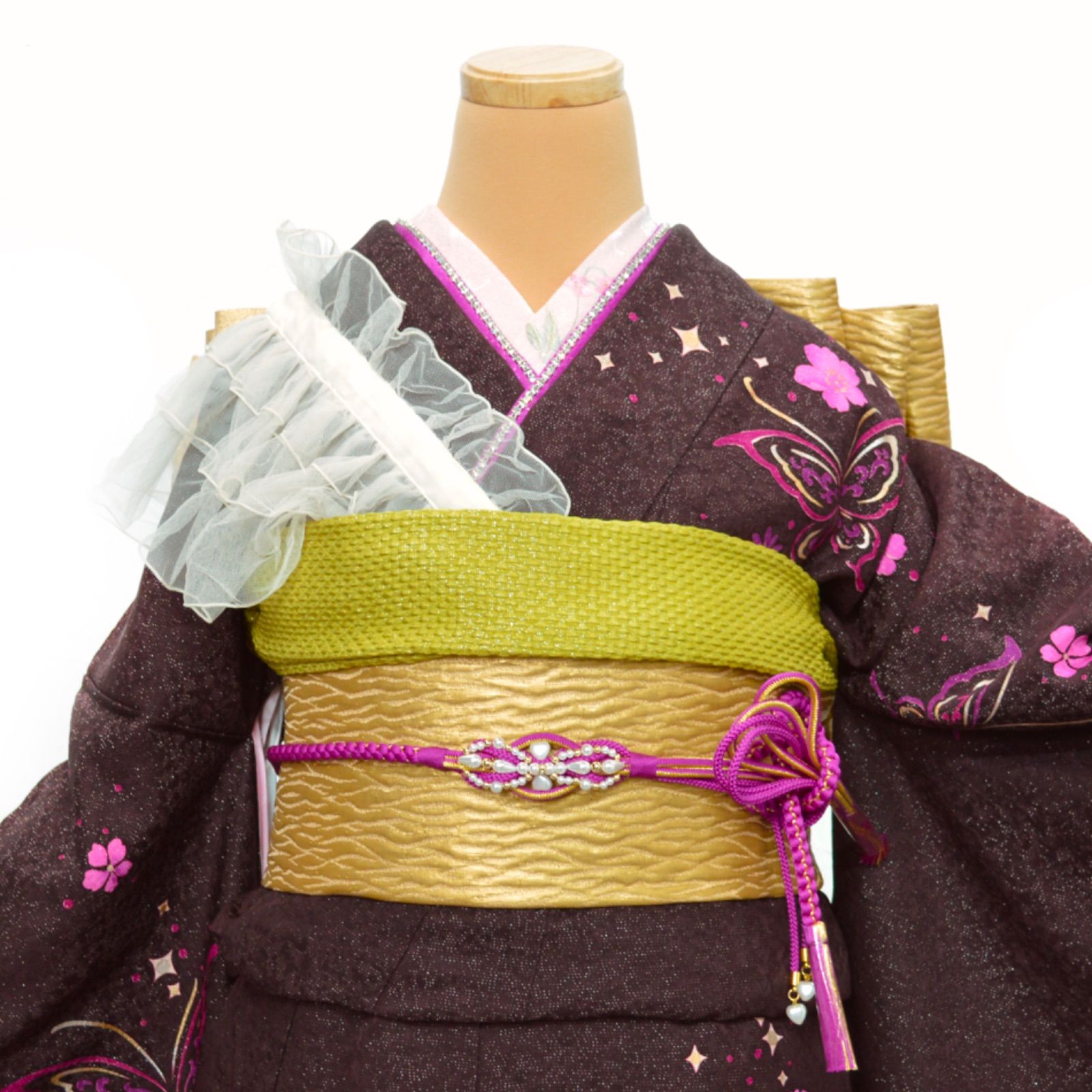 美品》正絹 振袖フルセット S〜Lサイズ 成人式 カラー 蝶々 振袖セット 