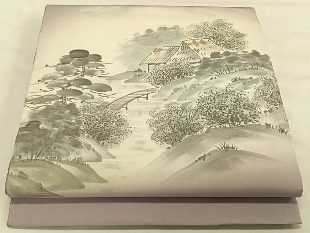 平和屋着物○九寸名古屋帯 手描き 雲取り枝木文 正絹 逸品