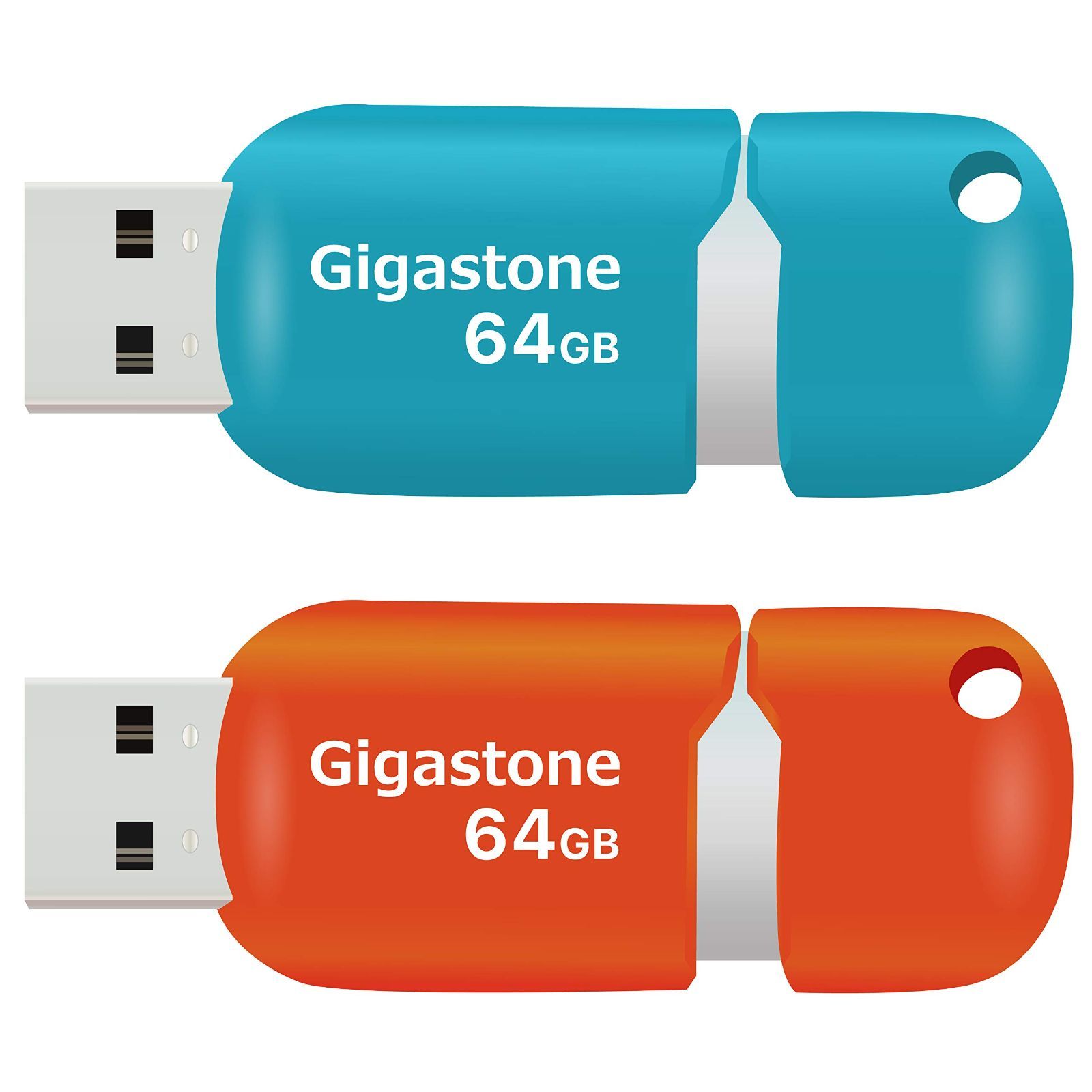 【数量限定】オレンジ 青 スライド式 2個セット キャップレス 2.0 USB