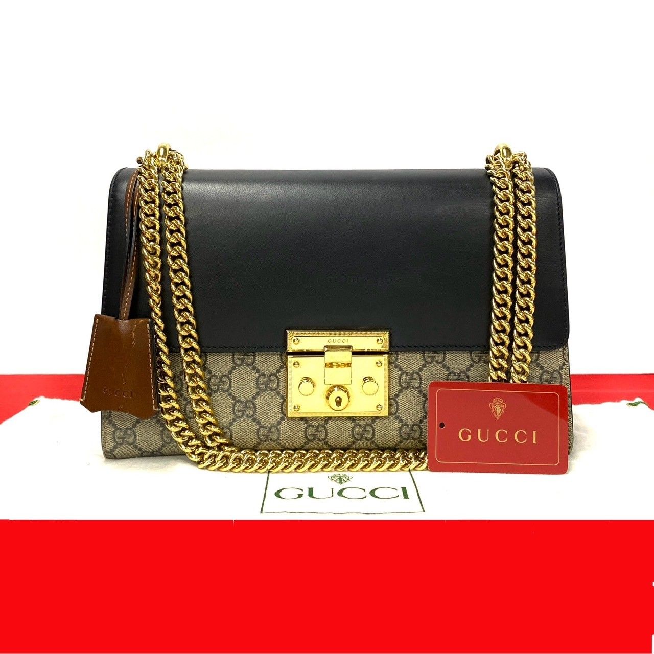 極 美品 GUCCI グッチ パドロックGG ミディアム GGスプリーム レザー 