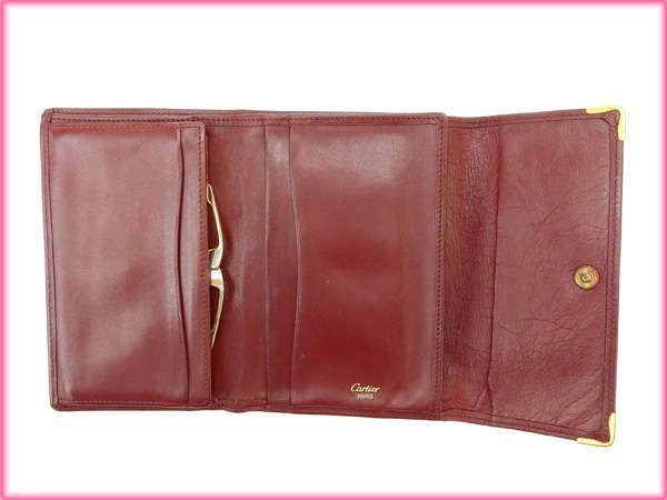 カルティエ がま口財布 三ツ折 マストライン ボルドー Cartier がま口