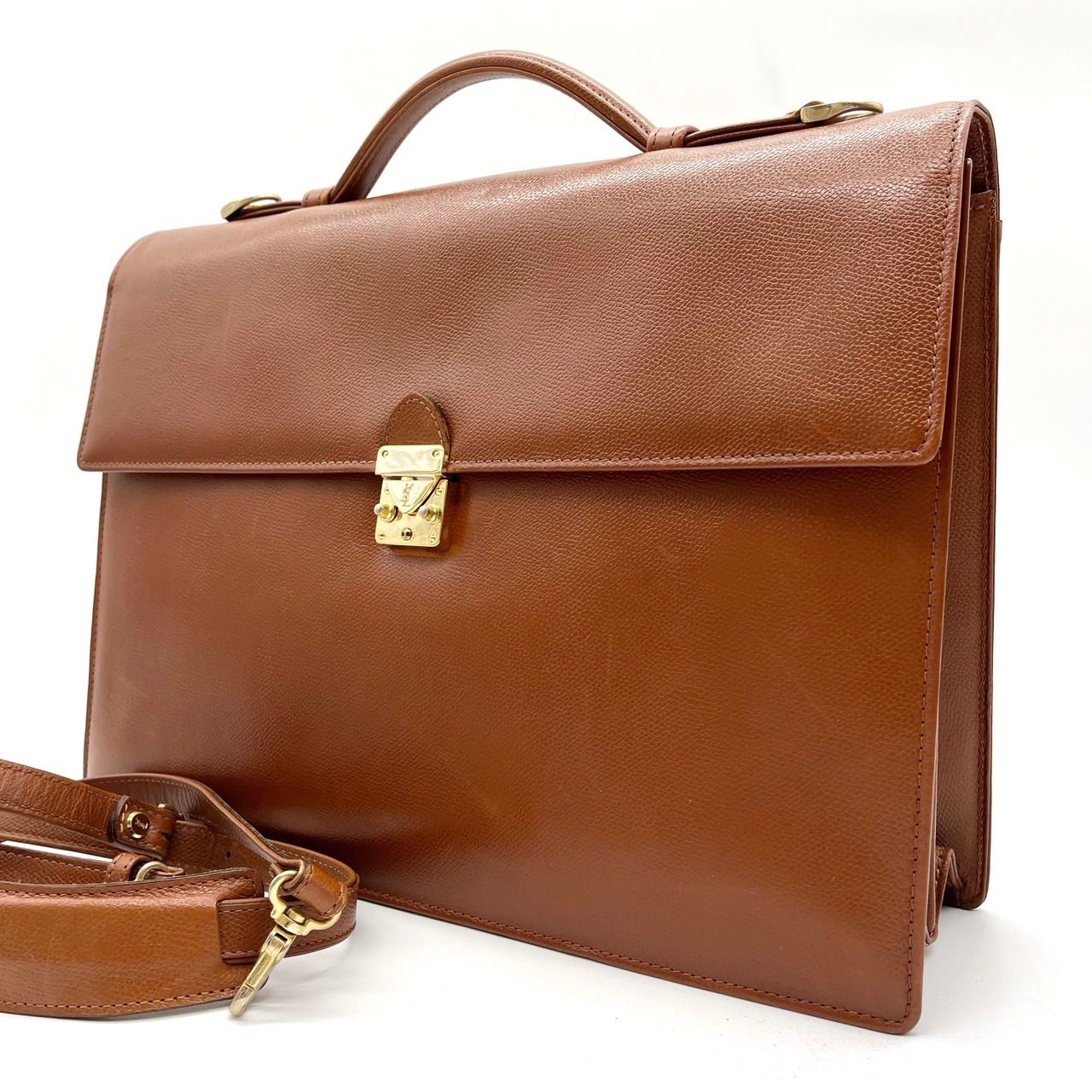 Yeves Saint Laurent イヴサンローラン ハンドバッグ トートバッグ ショルダーバッグ ビジネスバッグ YSL金具 レザー 革 ブラウン 茶色 ゴールド金具 A4収納 ユニセックス 男女兼用 メンズ レディース