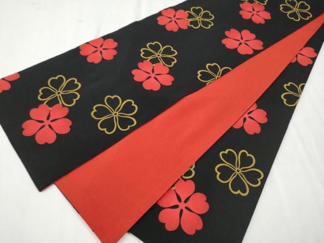 平和屋着物○全通柄袋帯 舞花文 黒地 鬼しぼ縮緬 正絹 逸品