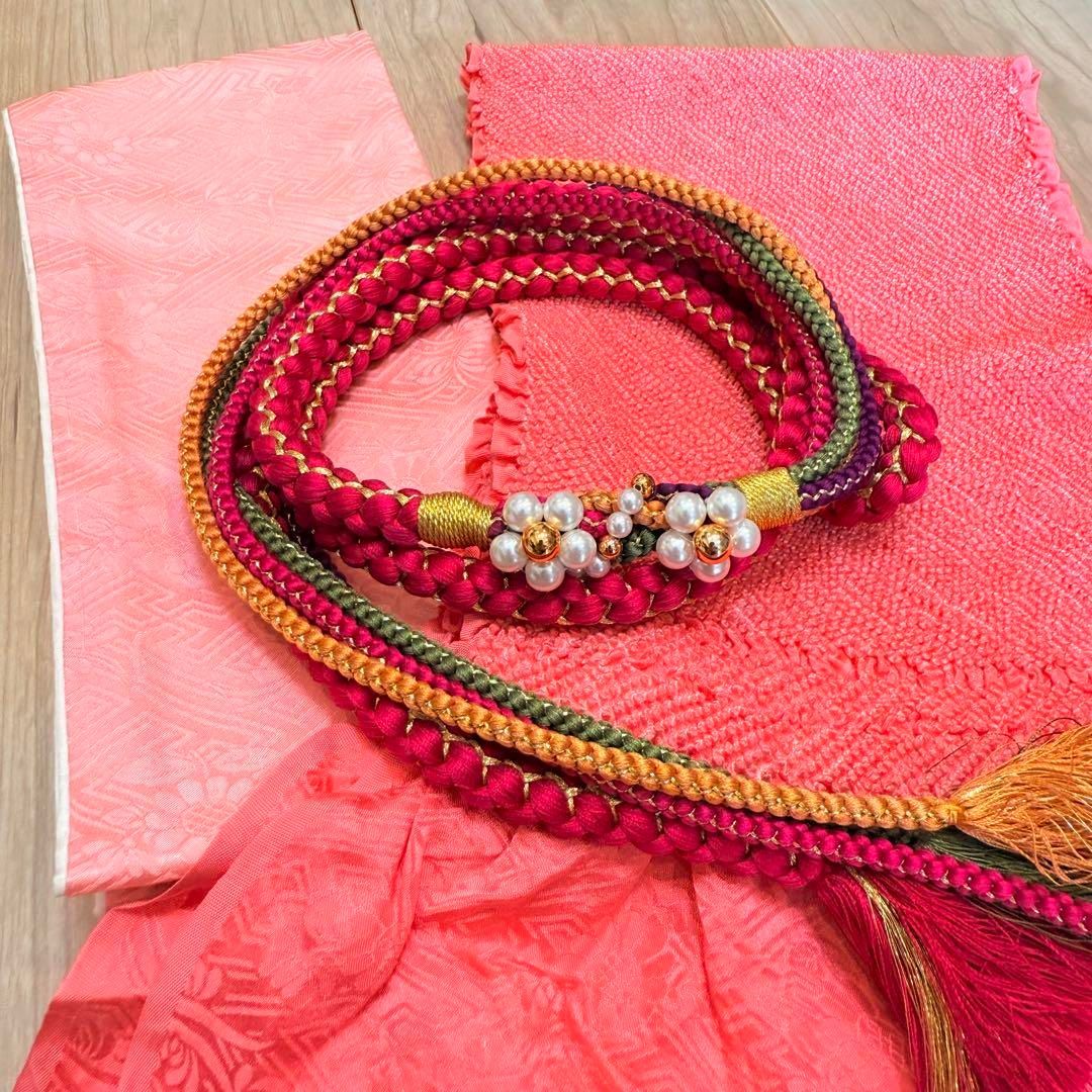 正絹帯締め 正絹帯揚げ パール付き重ね衿 金糸刺繍半衿 豪華お飾り