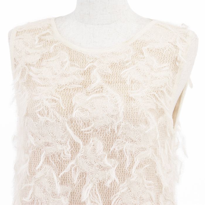 CHANEL シャネル ワンピース 09 A P 36107 モヘア フリンジ ノースリーブ シグネチャー ロゴ COCOマーク スター 星 リース モチーフ チャーム プルオーバー Aライン ドレス レディース サイズ 38 アイボリー フランス製