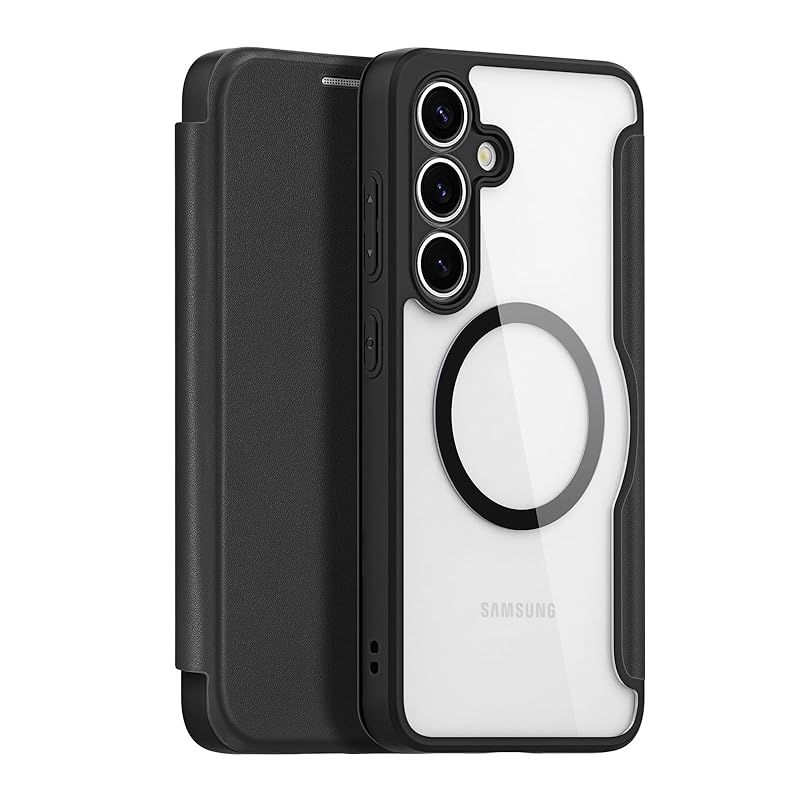 Galaxy S25 ケース 手帳型 MagSafe対応 ワイヤレス充電対応 背面クリア PU+PC カード入れ ストラップホール おしゃれ シンプル 薄型 軽量 ギャラクシーs25 スマホケース (Galaxy S25， ブラック)