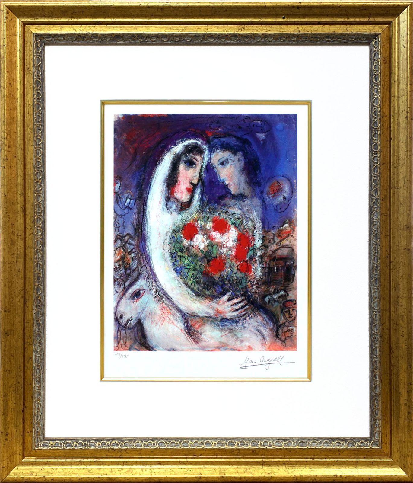 マルク シャガール「結婚」作品証明書 展示用フック 限定エディション付複製画ジークレr 発送目安15～20営業日