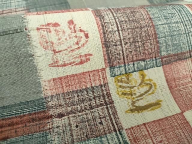 平和屋着物○九寸開き名古屋帯 生紬 変わり市松 正絹 逸品 未使用