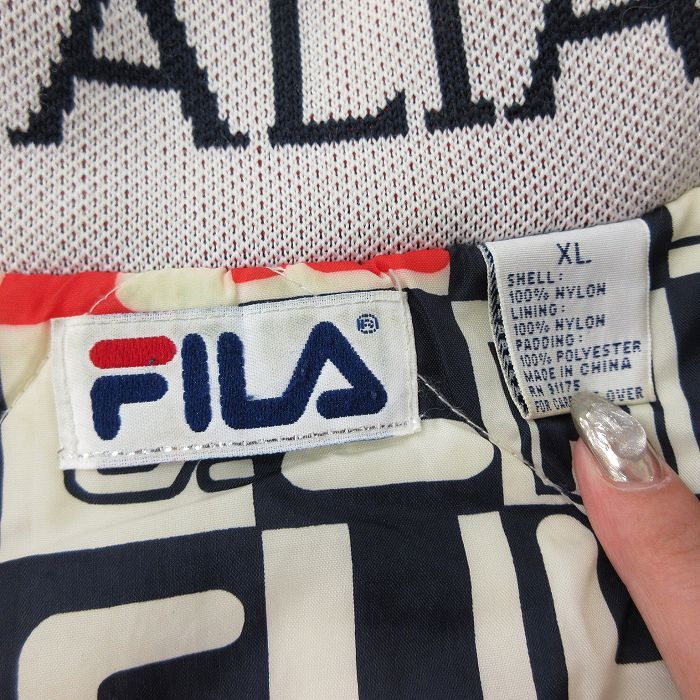 XL/古着 フィラ FILA 長袖 ナイロン ジャケット メンズ 90s ビッグロゴ 大きいサイズ 紺他 ネイビー 内側キルティング spe  23oct19 中古 ア