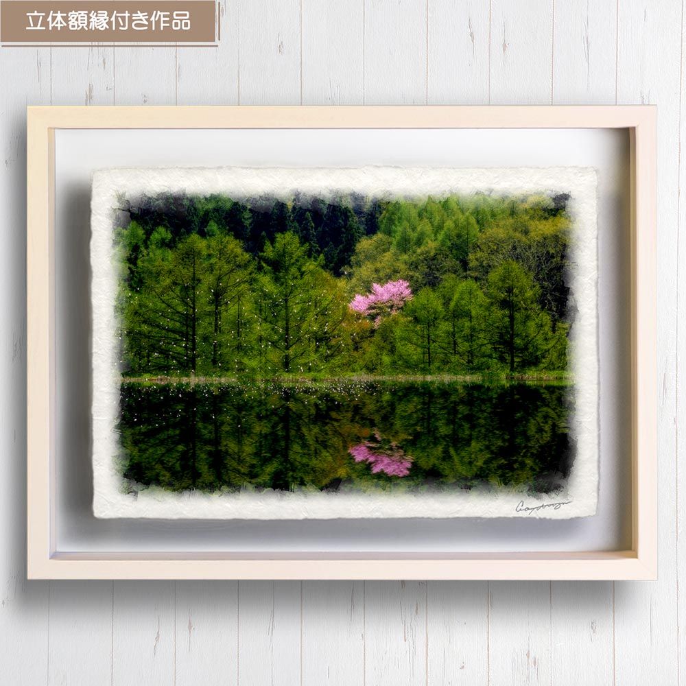 和紙の絵写真 「草紅葉と小蓮華山」 平面額縁付き 44x32cm 絵画