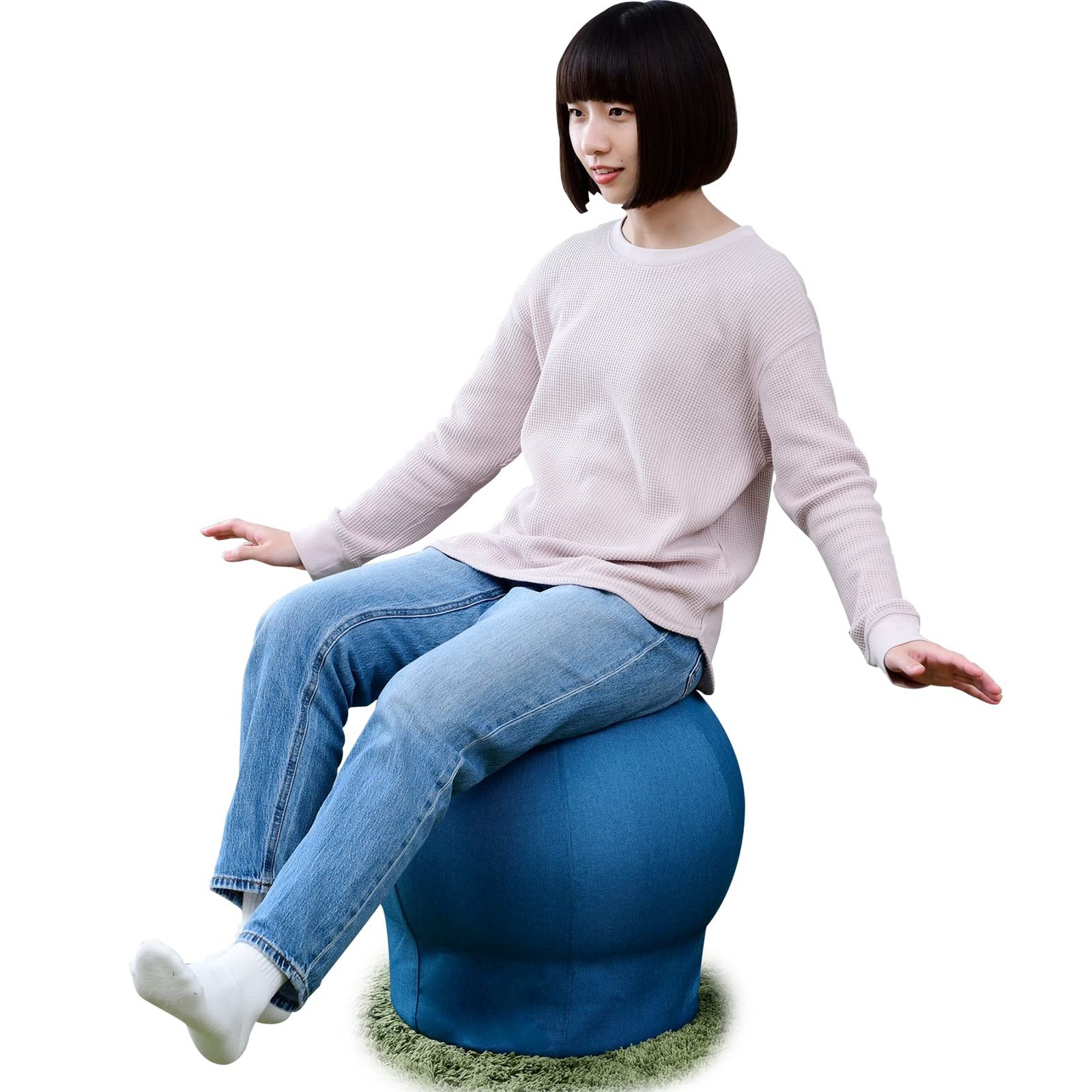 [山善] バランスボール 椅子 スツール 固定 45cm 空気入れ付き インテリアに馴染むカバー 体幹トレーニング オットマン 軽量 ネイビー HBS-48(NV) [ネイビー] [高さ48cm]