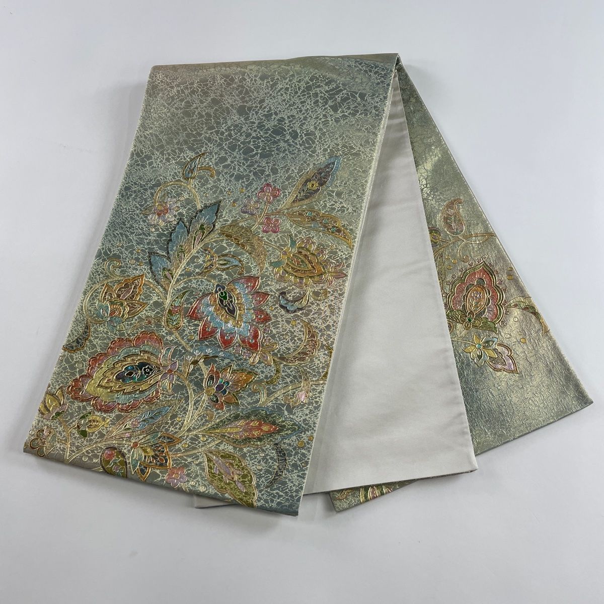 袋帯 秀品 草花 箔 深緑 お太鼓柄 正絹 【】 【公式通販】