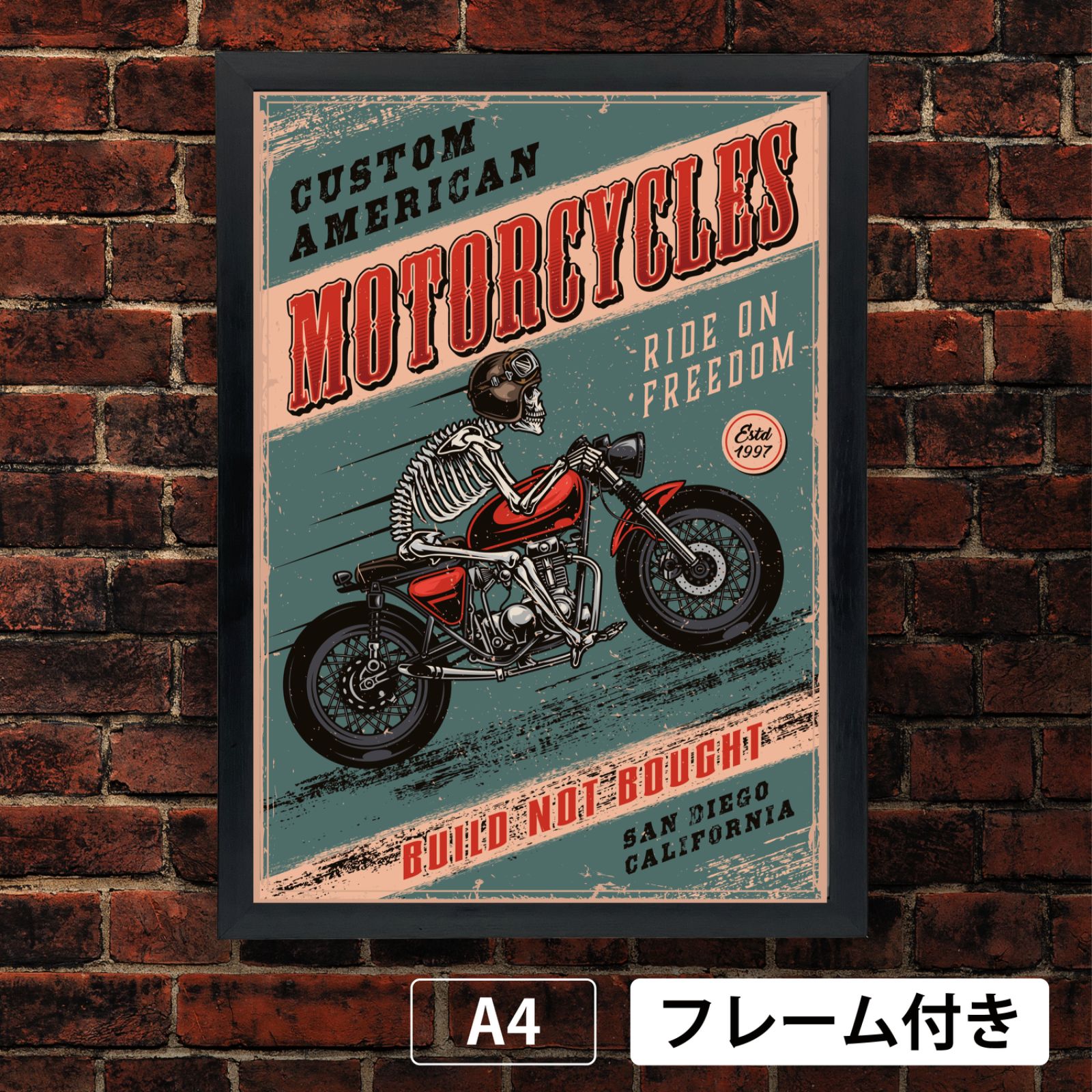 クラシックバイク アメリカンイラストポスターA4 マット02