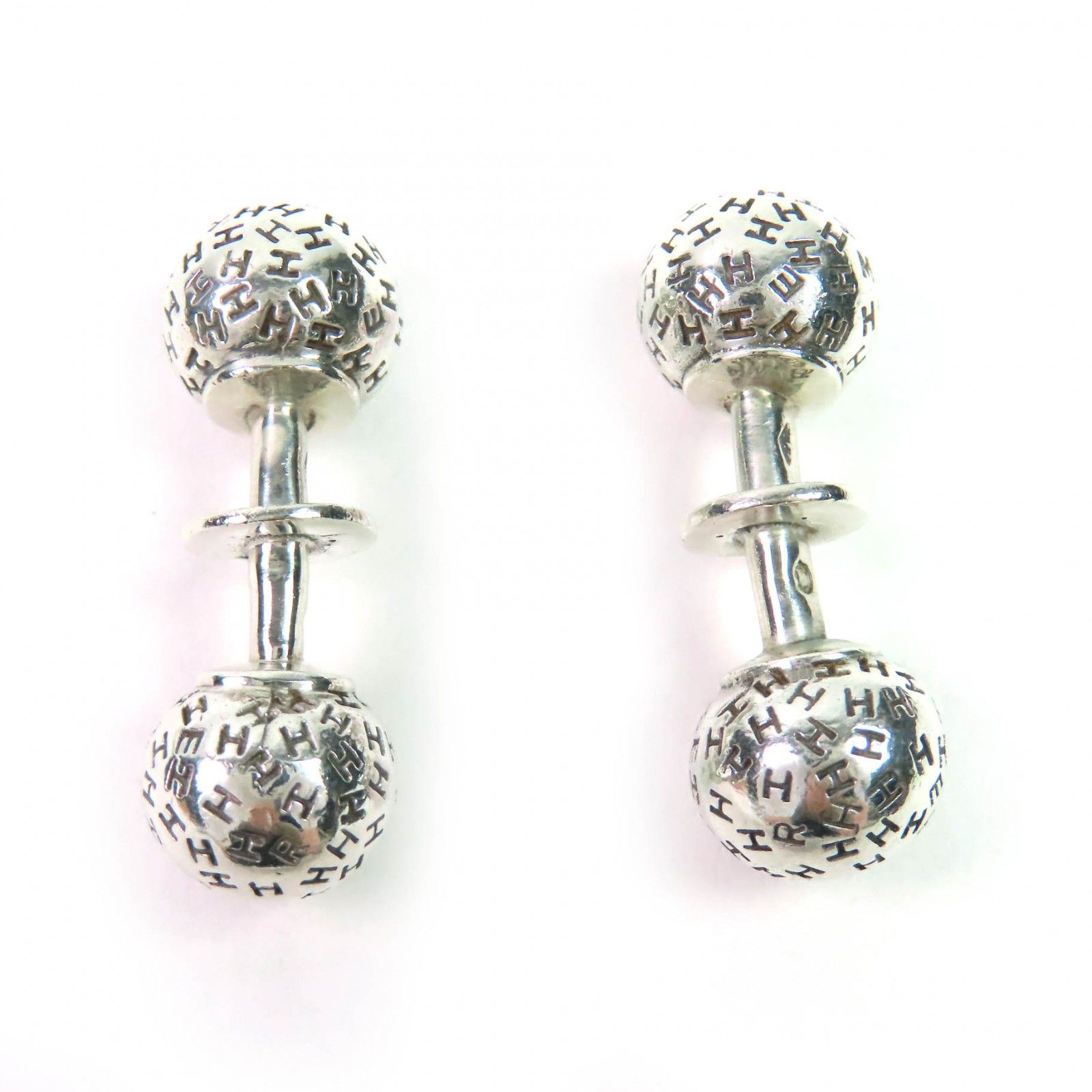 HERMES ボール型カフリンクス HERMES 美品△HERMES エルメス ボール型 Hロゴ 総柄 カフスボタン