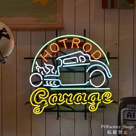 ネオン管 Hot Rod Garage ネオンサイン ホットロッド 室内装飾 ネオン看板 アメリカン 雑貨 壁掛け 置物 ガレージ バー パブ 59x60cm A252