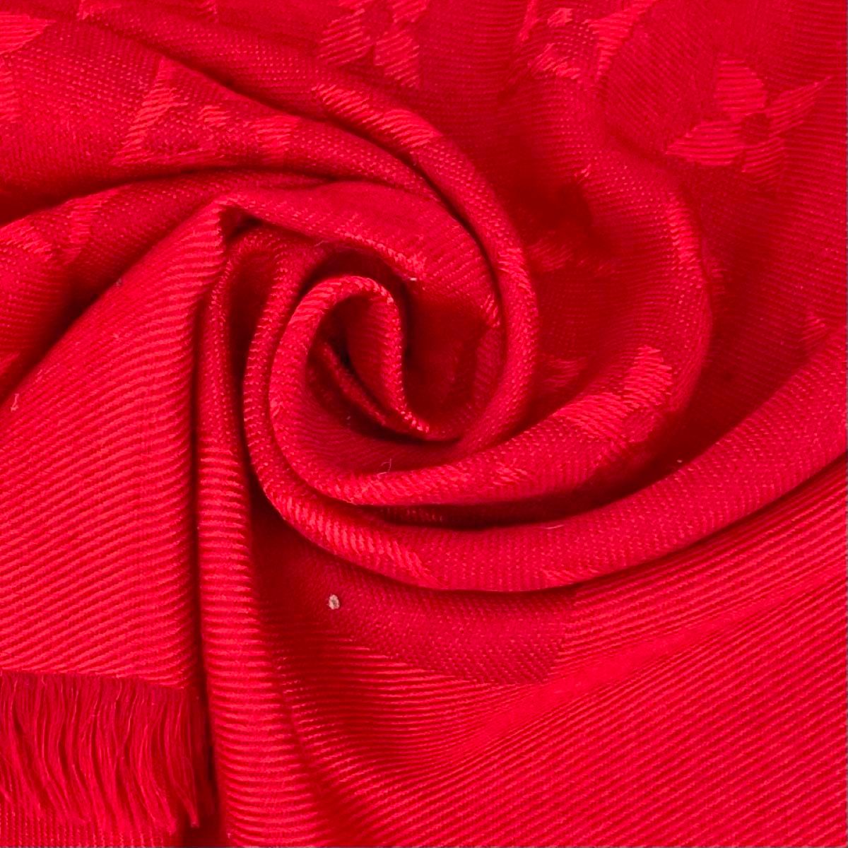 ルイヴィトン LOUIS VUITTON モノグラム ウール×シルクマフラー 赤