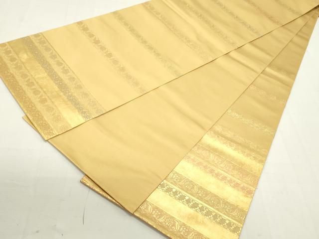 山口華楊 図案 染め裂 額装 西陣 呉服屋蔵 美品(K-LC933) 京都西陣-白寿苑謹製」 瑞花菱取文様 黒鳶色 正絹 袋帯