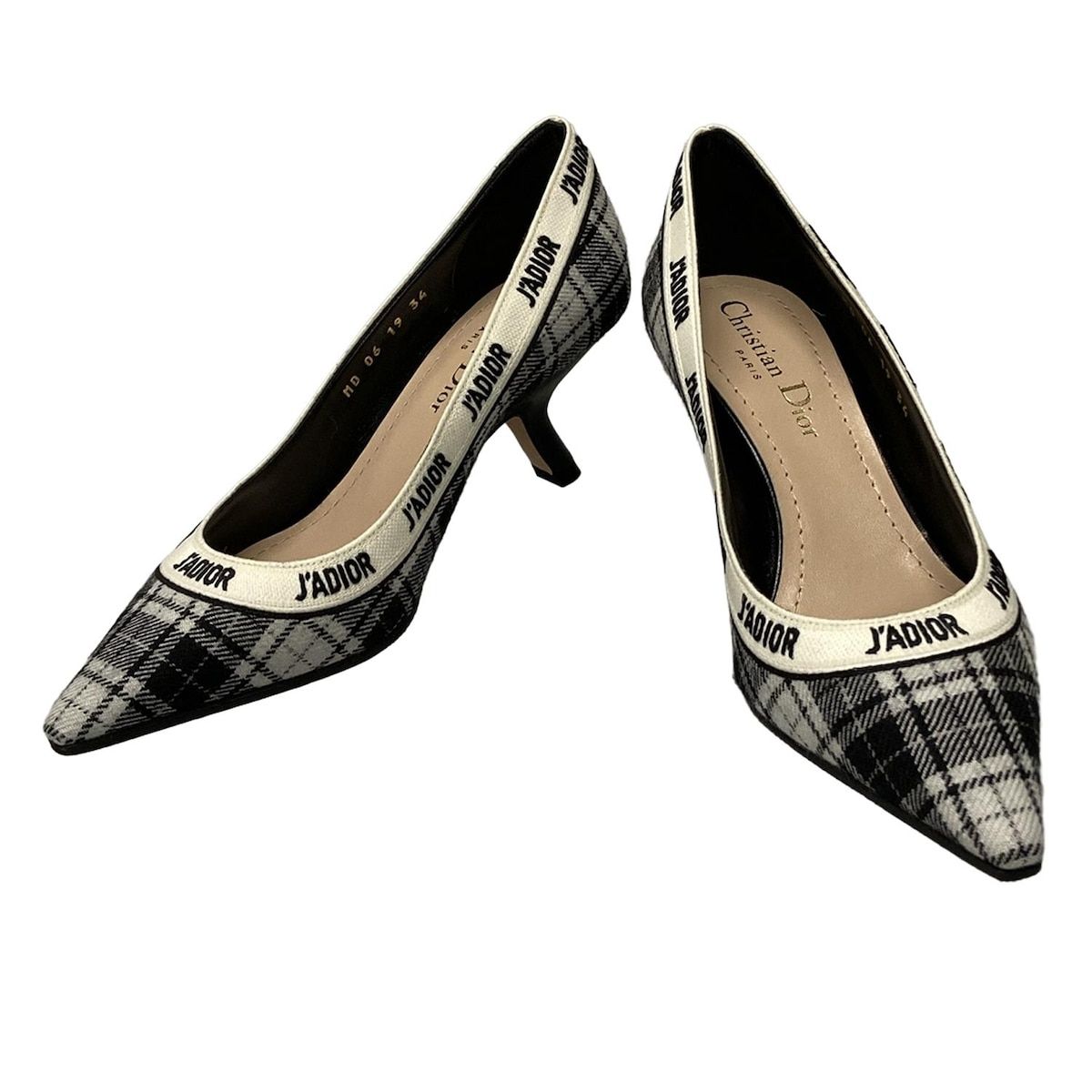 【卸し売り】 ディオール クリスチャンディオール パンプス 34D レディース - 黒×アイボリー J ADIOR チェック柄 アウトソール張替え済