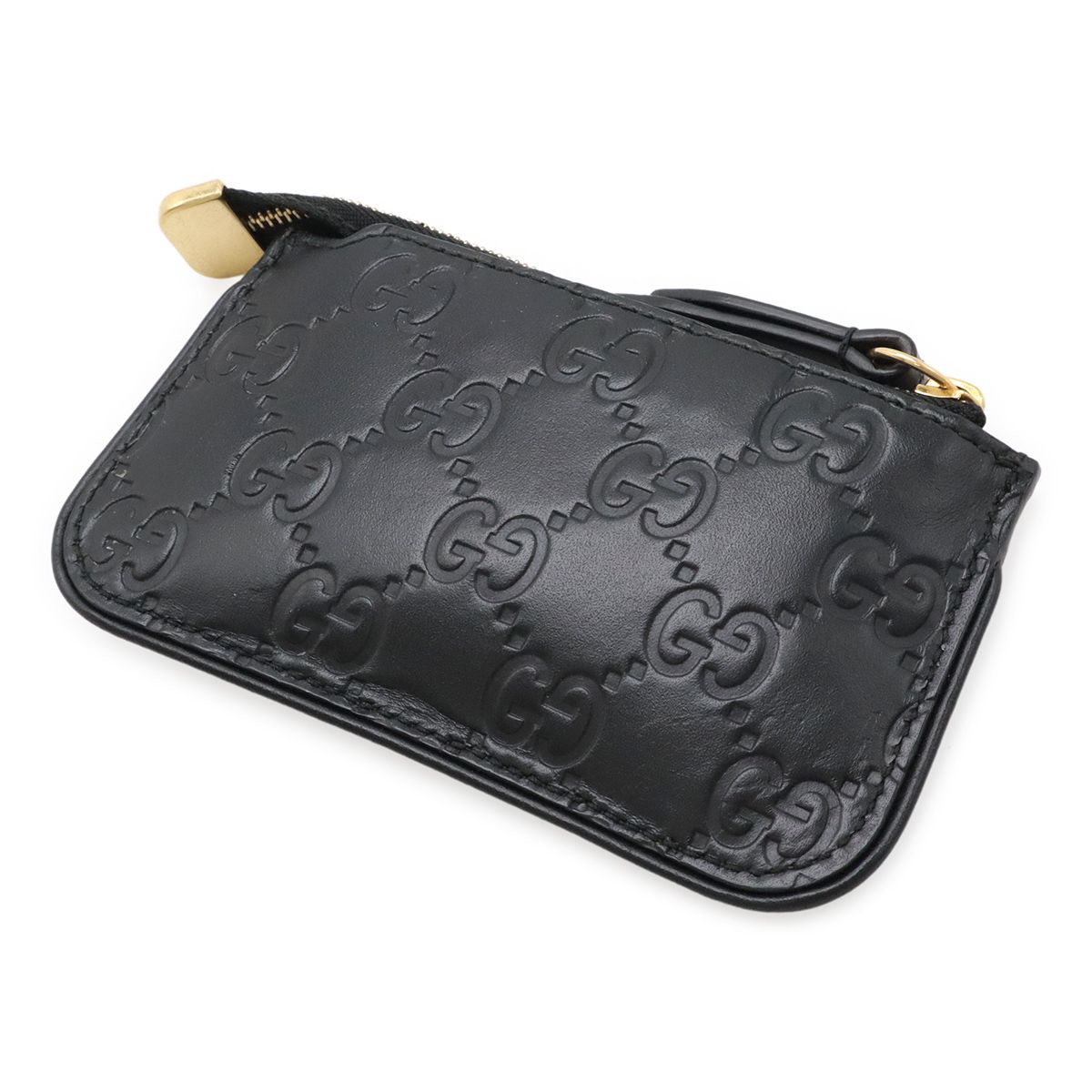GUCCI グッチ GGシマレザー ブラック　コインケース　小銭入れ GUCCI グッチ 小銭入れ シグネチャー レザー キーリング付き