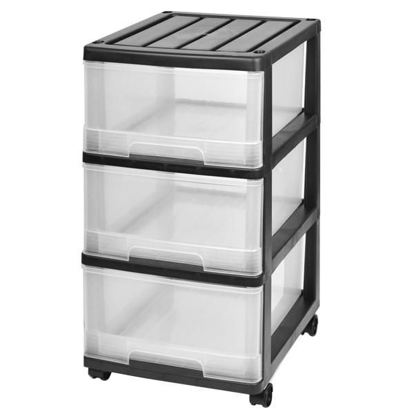 衣装ケース 収納ケース 収納ボックス 引き出し プラスチック 押入れ収納 スリム チェスト 深型 3段 おしゃれ ブラック/クリア キャスター付き 送料無料