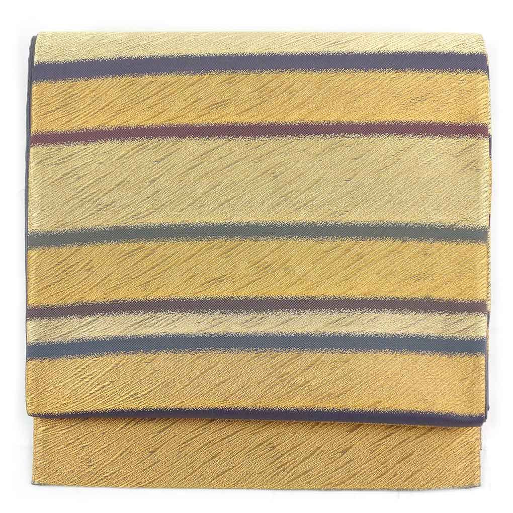 袋帯 幅31cm 長さ445cm レディース 横段柄 秋冬春用 正絹 シルク ゴールド リメイク リユース リサイクル 呉服のきくや