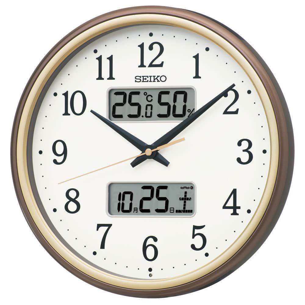 セイコークロック(Seiko Clock) 掛け時計 電波 アナログ カレンダー温度 湿度 表示 茶メタリック 直径290×50mm KX275B