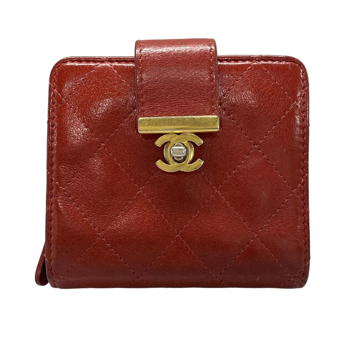 CHANEL(シャネル) 2つ折り財布 マトラッセ レッド ココマーク レザー 