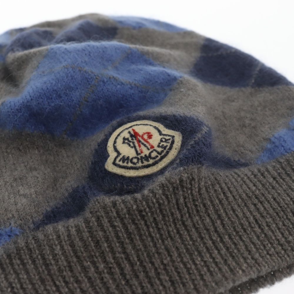 MONCLER モンクレール 15AW アーガイルチェック モヘア ニット帽 帽子 グレー A20910038600 06071 MONCLER (モンクレール) 15AW アーガイルチェック モヘア ニット帽