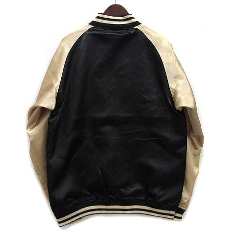 視覚的な からくりだましい 絡繰魂 和柄 龍 桜 三日月 刺繍 リバーシブル スカジャン ジャケット ブラック ベージュ 黒 XL 291800SJ 親切