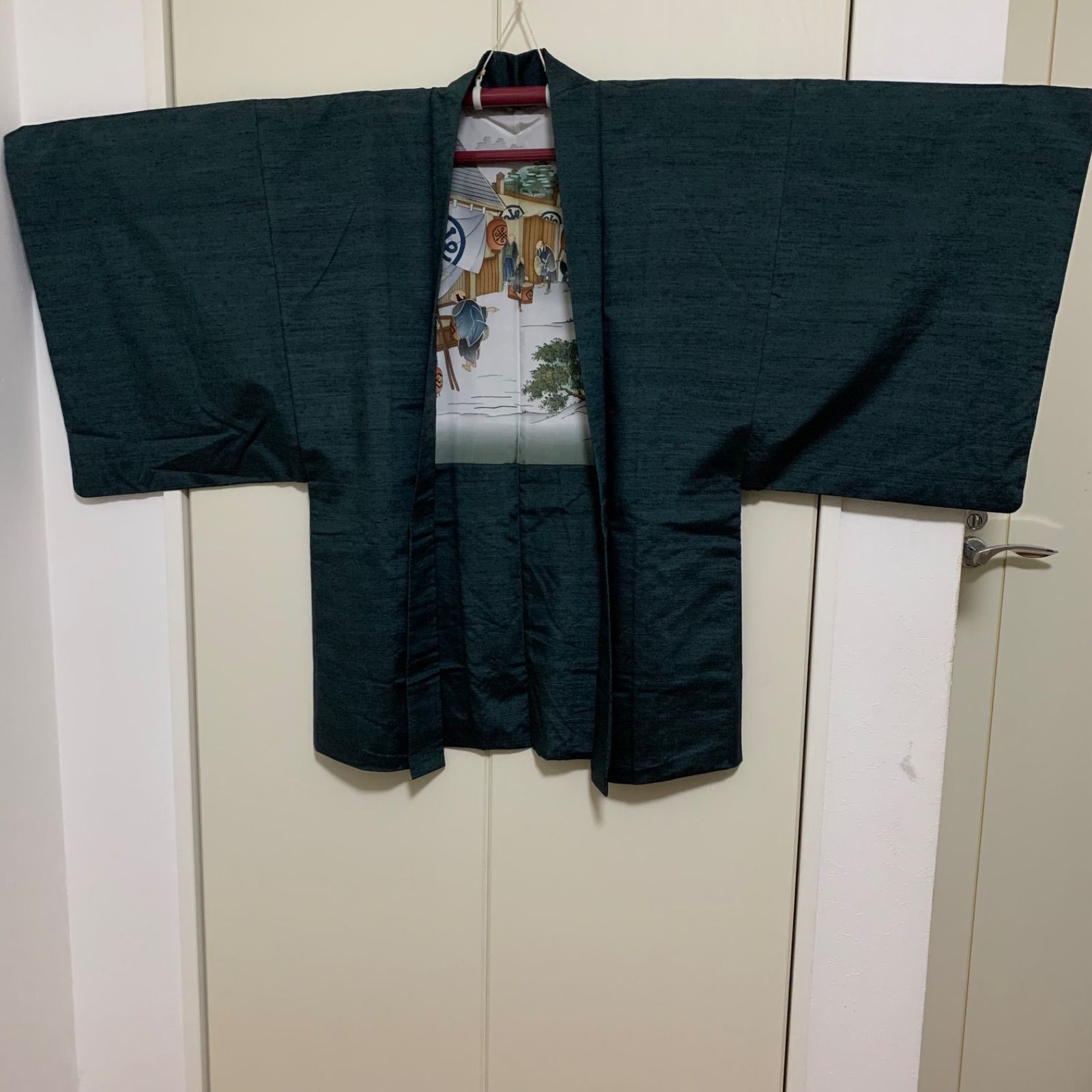 R-1459 紳士 メンズ 紬 2点セット 羽織 裄70.5センチ 着物 身丈 背 143.5センチ 男性用 アンサンブル