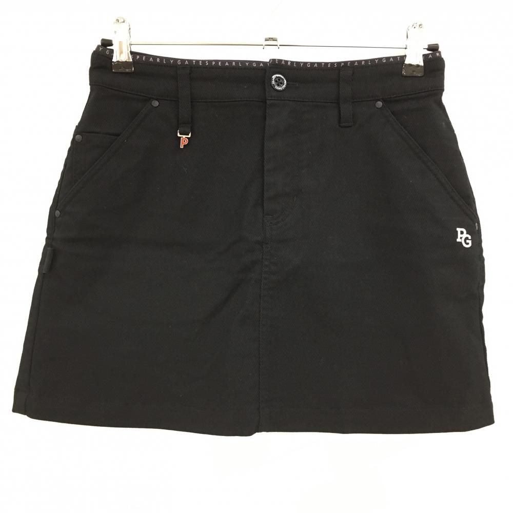 超美品】パーリーゲイツ スカート 黒 ウエスト細ロゴ レディース