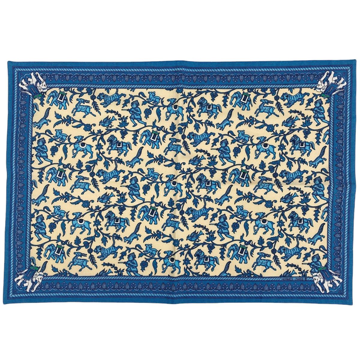 HERMES エルメス ランチョンマット アニマル ネイビー ホワイト ブルー エルメス HERMES ランチョンマット アニマル柄 コットン ブルー マルチ