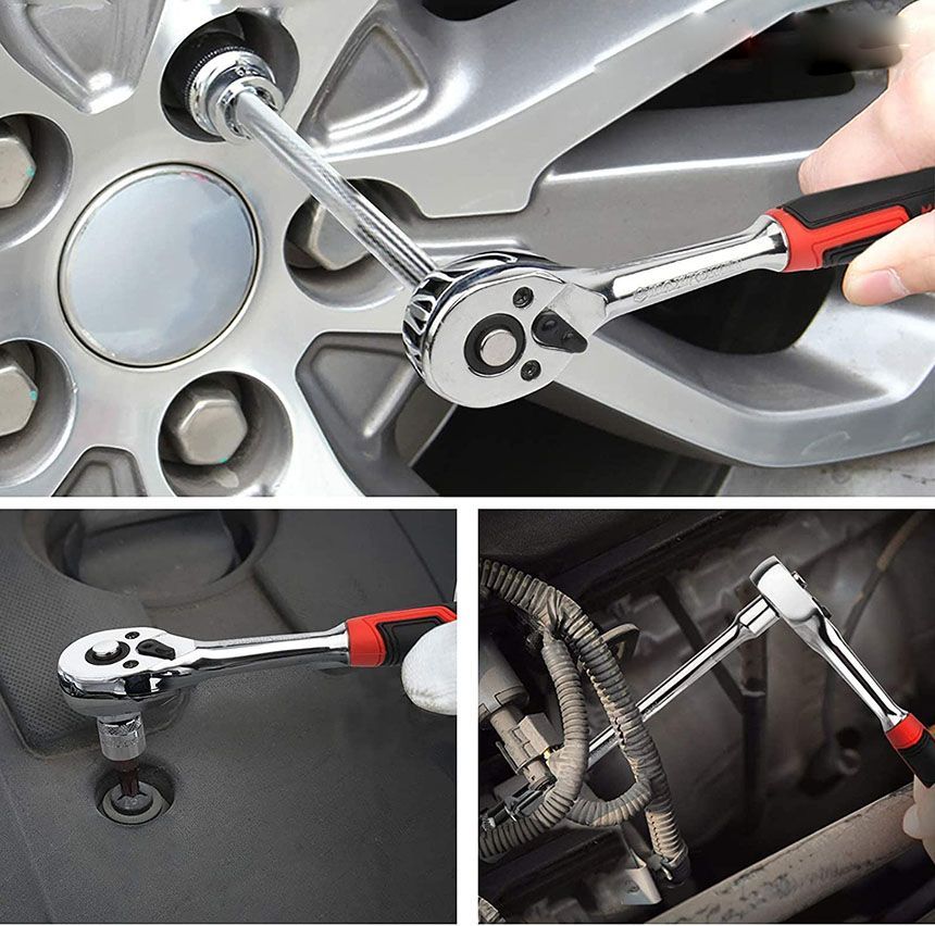 ソケットレンチセット ラチェットハンドル 六角ソケット 差込角6.35mm 1/4インチ ソケットセット レンチ ドライバー 工具セット 作業セット 12PCS ラチェット式 車バイクにコンパクトに収納 急なアクシデントや修理 車両整備 修理 自動車 thumbnail 10