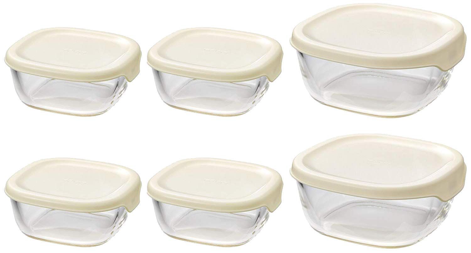 KST-2012-OW 日本製 オフホワイト 満水容量250/600ml 6個セット 耐熱ガラス製保存容器 HARIO(ハリオ)