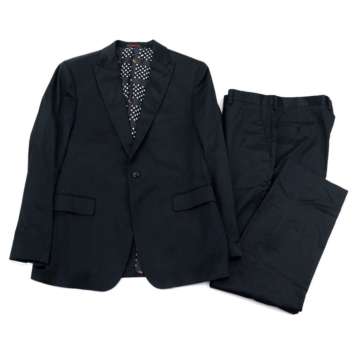 エトロ シングル スーツ メンズ 黒 56 裏地ドットペイズリー テーラードジャケット スラックスパンツ イタリア製 ETRO