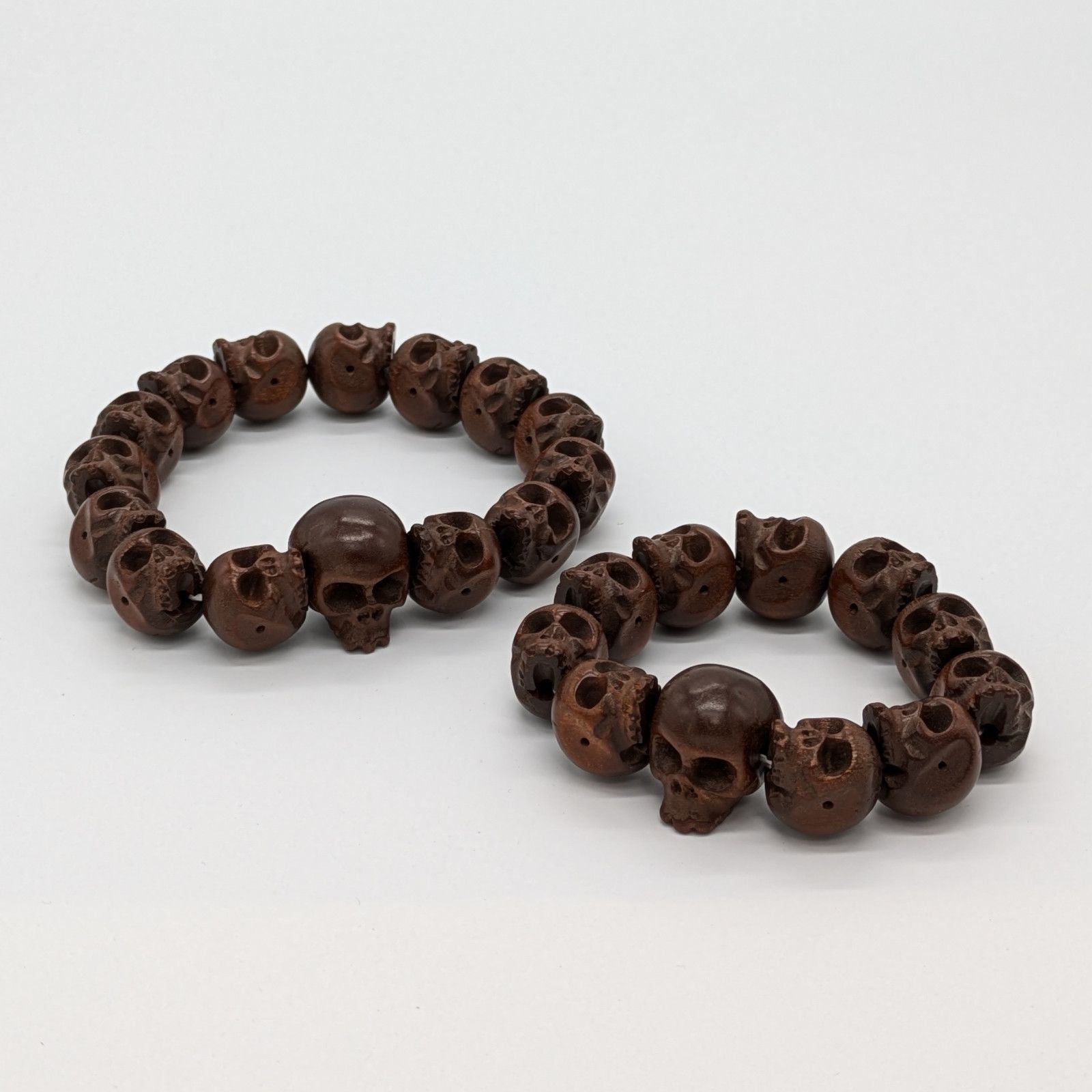 髑髏　ドクロ　数珠 どくろ 髑髏 ドクロ 骸骨彫ブレスレット メンズ レディース セット