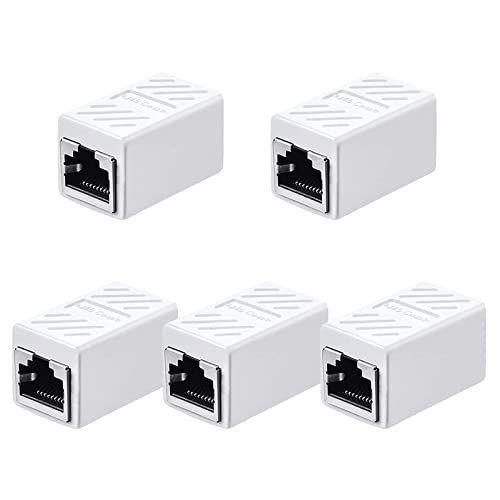ホワイト RJ45 LANケーブル用中継コネクタ (5個セット, ホワイト) LpoieJun RJ45 延長 アダプタギガビット対応 メス