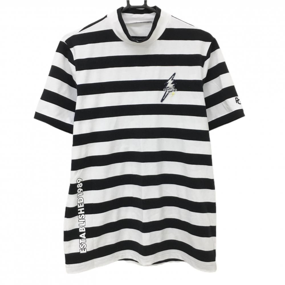 パーリーゲイツ 半袖ハイネックシャツ 白×黒 太ボーダー プリント