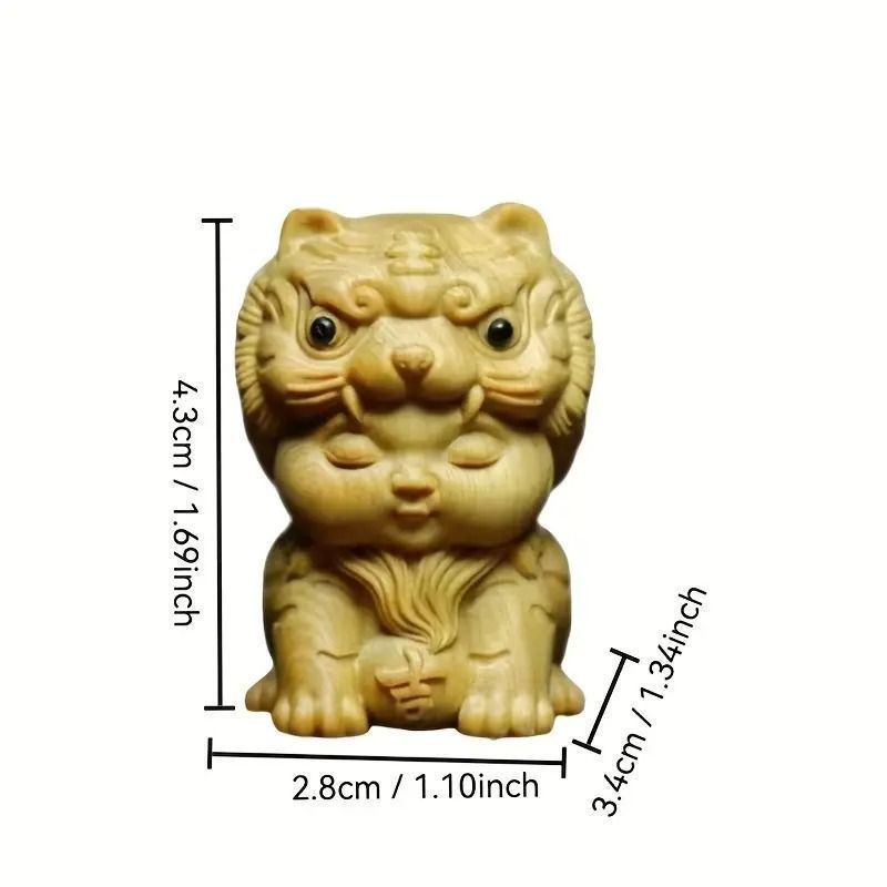 木製木彫り虎獅子彫刻置物オブジェ縁起物