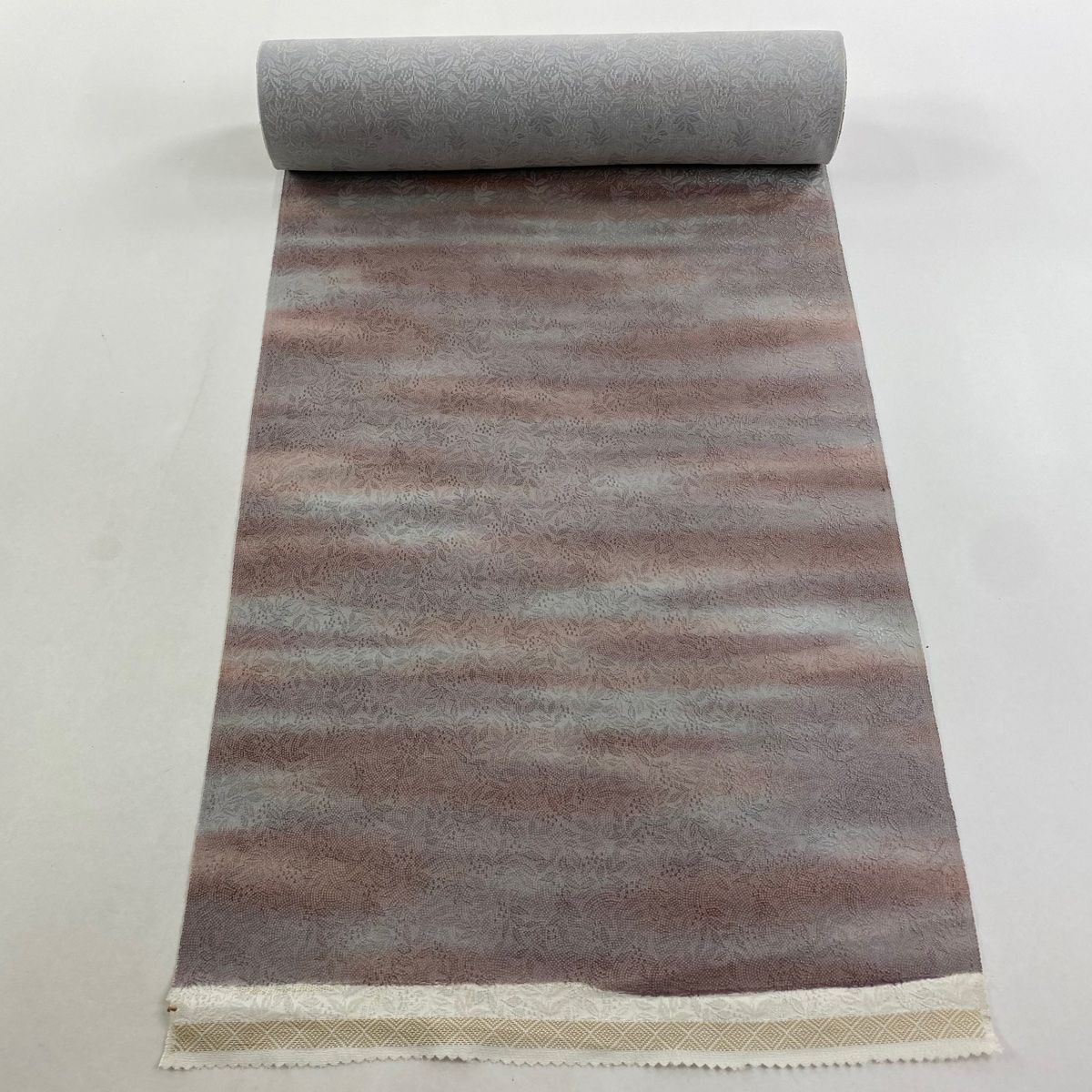 反物 秀品 小紋 地紋 霞 ぼかし 薄小豆 正絹