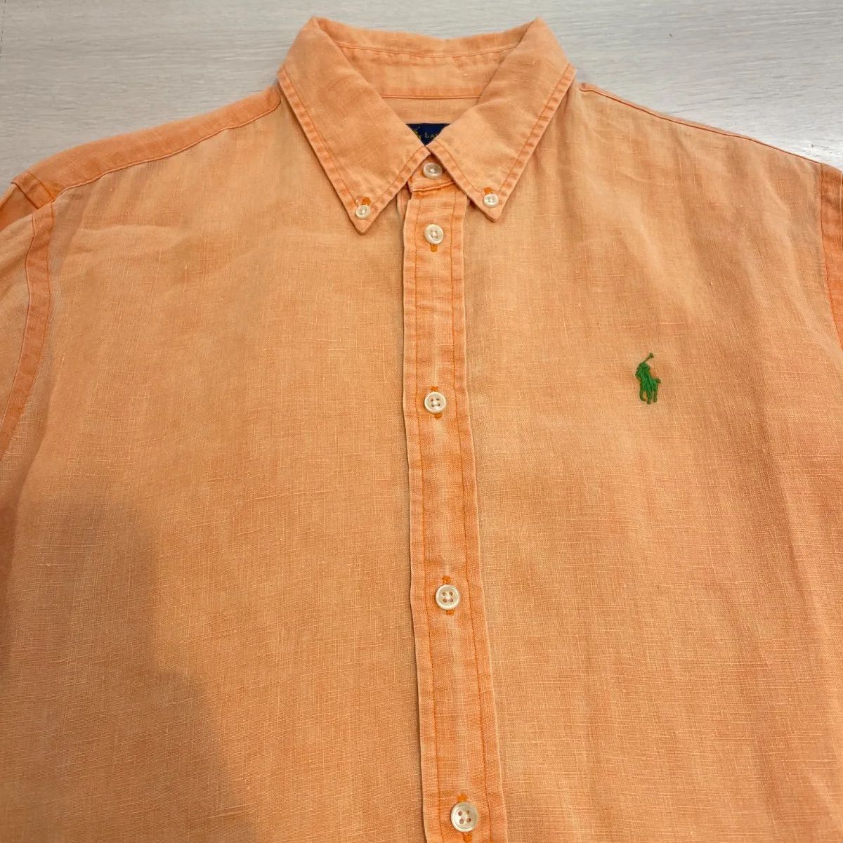 ラルフローレン リネン ボタンダウン 長袖シャツ カスタムフィット オレンジ 美品 RALPH LAUREN ラルフローレン リネンボタンダウンシャツ L