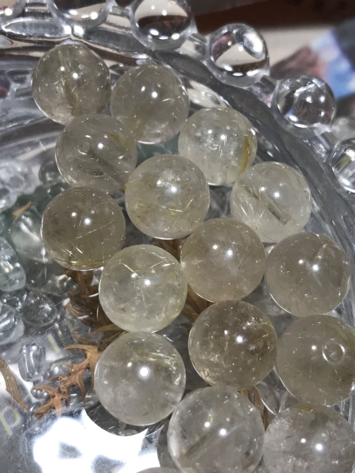 10mm玉【ルチルクォーツ/金針水晶】1mm穴パーツ15個 | 天然石 ルチル 