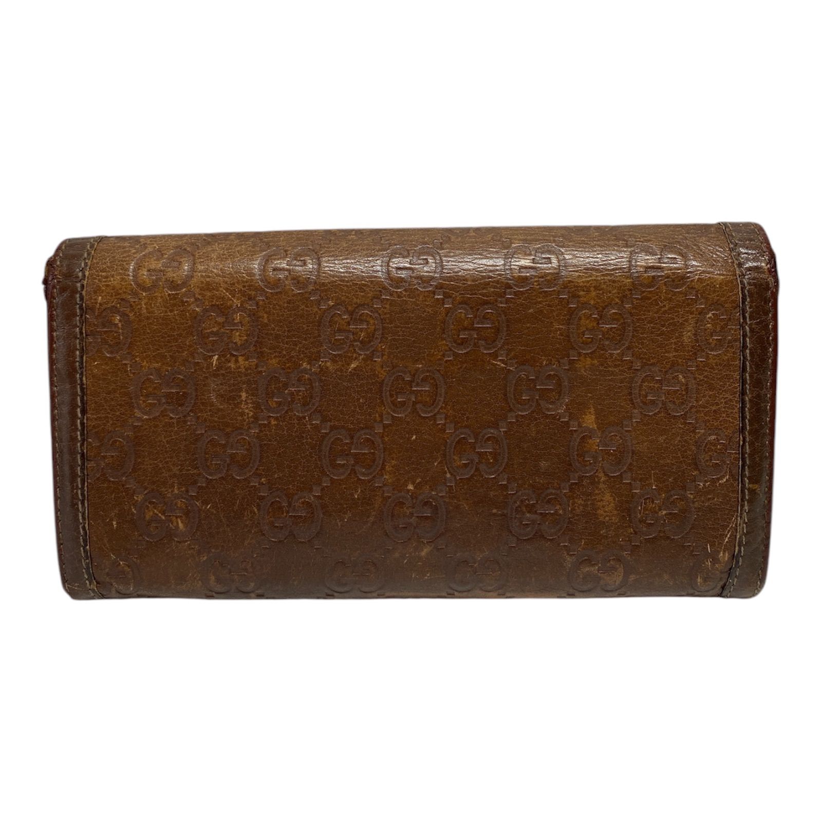 ?美品? GUCCI フラップ長財布 ブラウン茶 GGシマ インターロッキング 