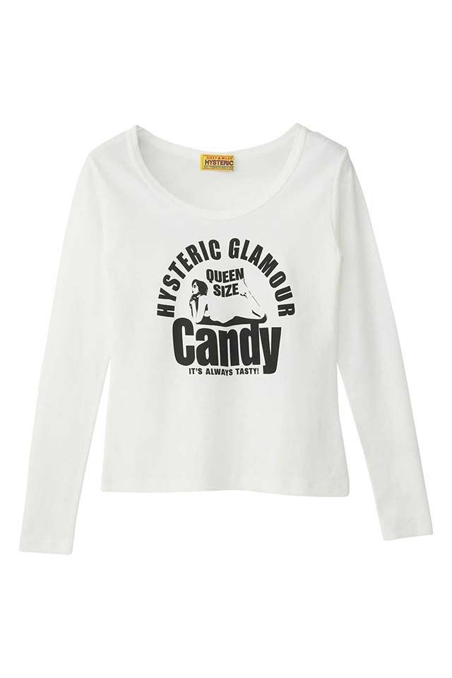 HYSTERIC GLAMOUR ヒステリックグラマー 01253CL07 QUEEN SIZE CANDY チビTシャツ WHITE 正規通販 レディース