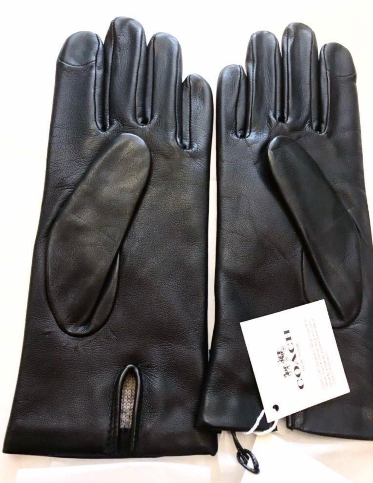 新品 ◆コーチ スマホ対応 本革 手袋 サイズ7, 7.5◆黒 正規品ギフト材有