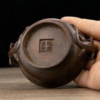 銅細工双龍耳香炉 茶道具 香道具 装飾品 工芸品 美術品 置物